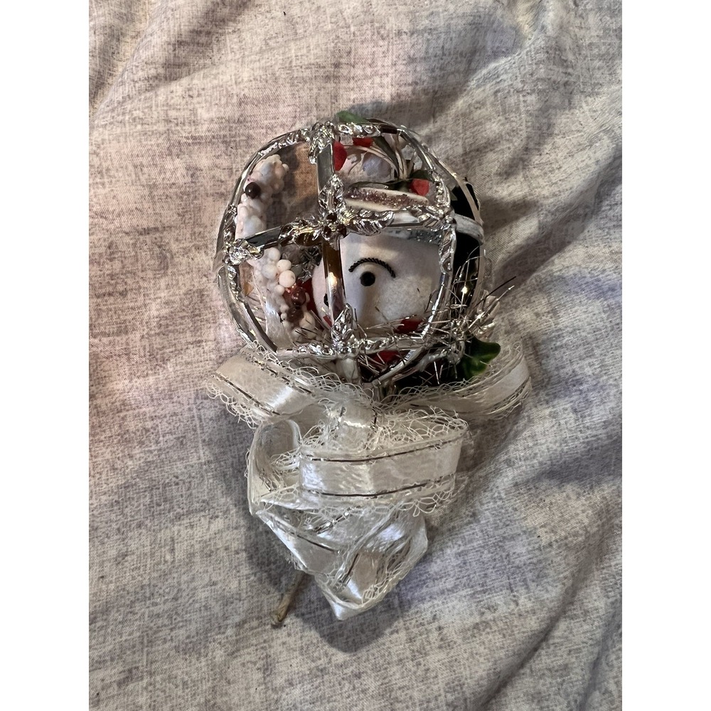 Vintage Mid Century Christmas corsage, 6" Snowman Japan Retro‎ Silver handmade